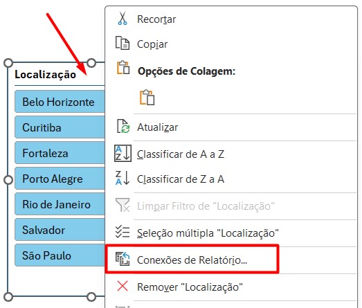 Configurando as Conexões da Segmentação de Dados no Excel