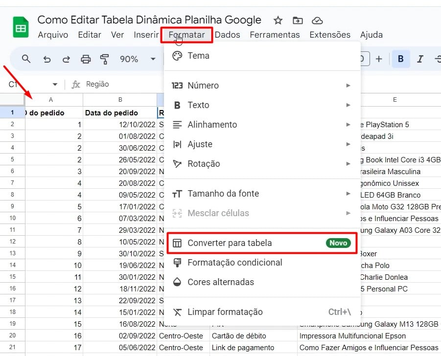 Convertendo Intervalo em Tabela no Planilhas Google