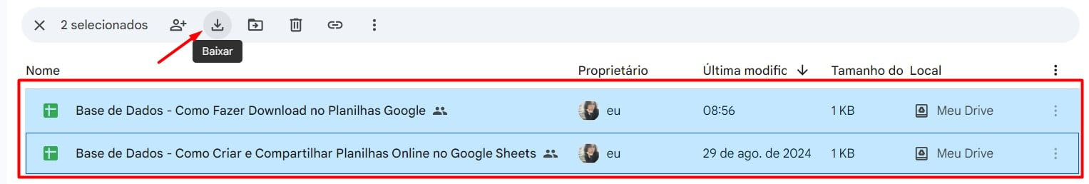 Baixando Mais de uma Planilha no Google Drive