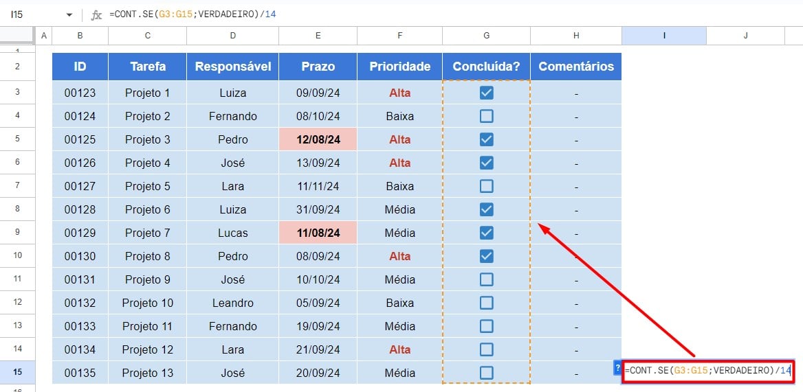 Aplicação da Função CONT.SE