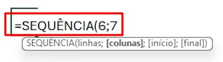 Preenchendo as Informações da Função SEQUÊNCIA no Excel