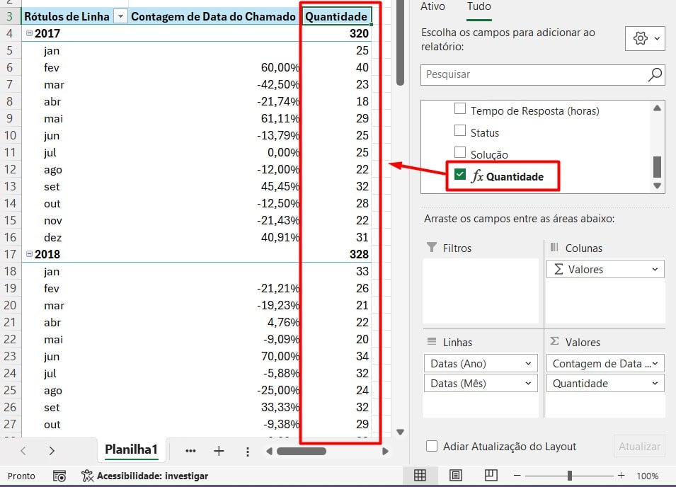 Quantidade Por Mês com a COUNT no Excel