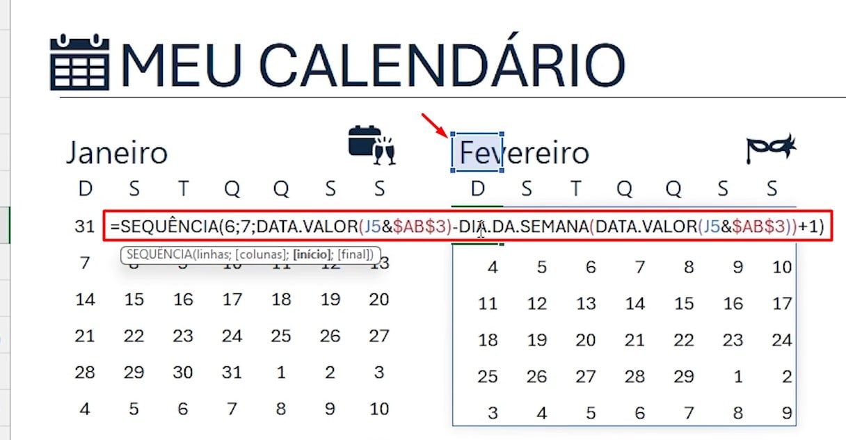 Criando Calendário com Fórmulas no Excel