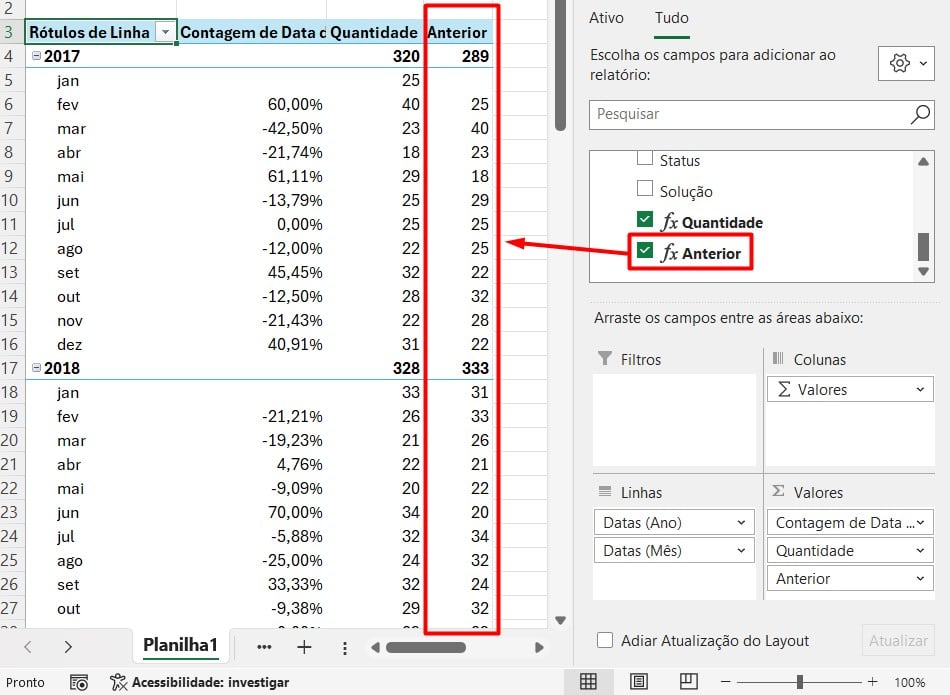 Quantidade do Mês Anterior com DAX no Excel