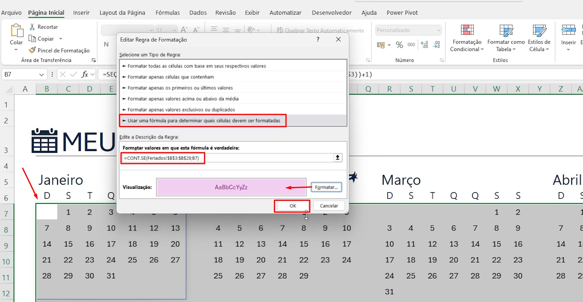 Criando Nova Regra com a Função CONT.SE na Formatação Condicional no Excel