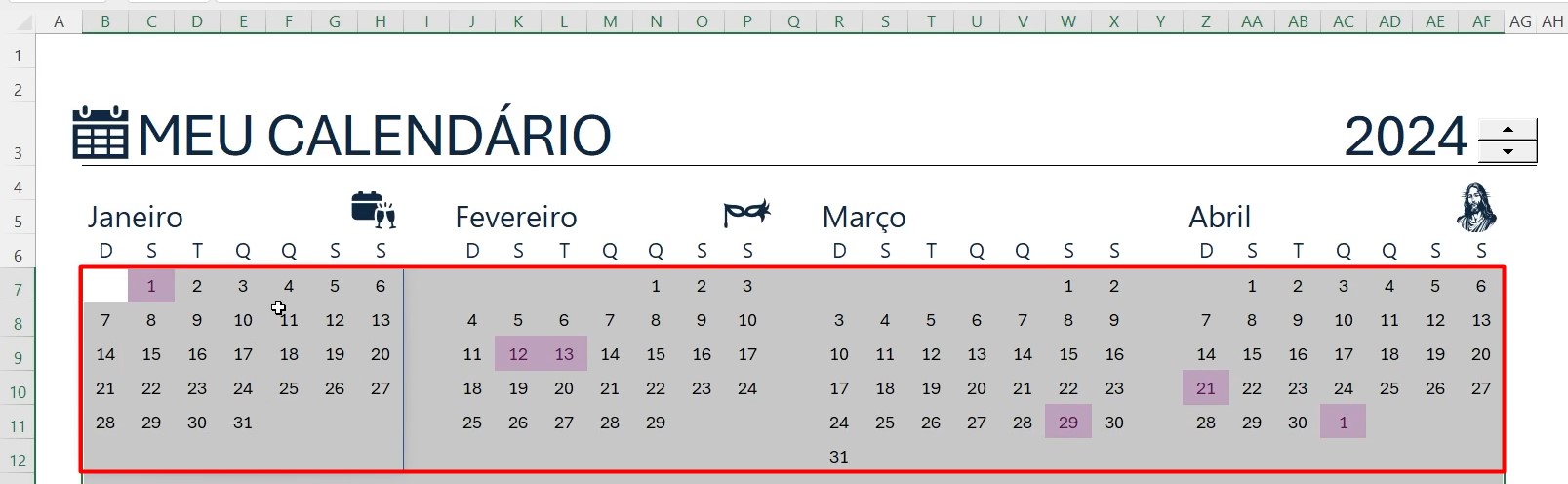 Calendário Personalizado no Excel