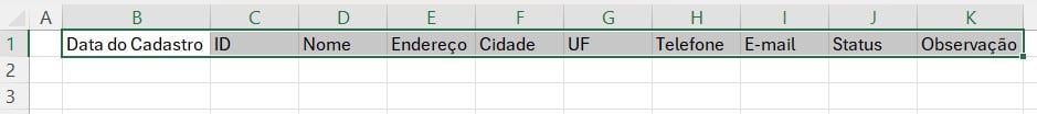 Definindo Informações da Tabela de Cadastro de Clientes no Excel