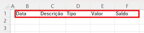 Definindo o Cabeçalho do Fluxo de Caixa no Excel