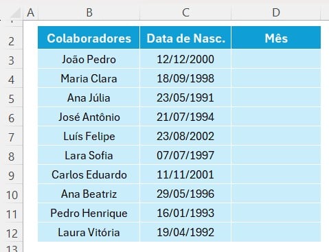 Lista de Aniversariantes no Excel