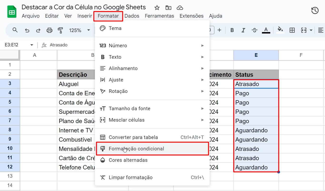 Aplicando Formatação Condicional no Google Sheets