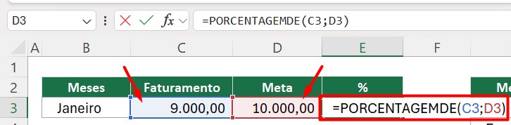 Aplicando a Função PORCENTAGEMDE no Excel