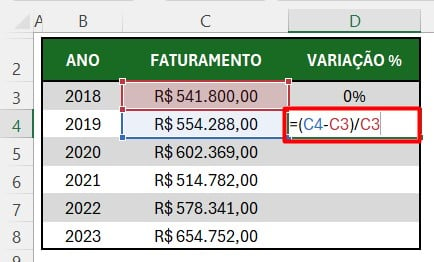 Calculando a Taxa de Crescimento Anual no Excel