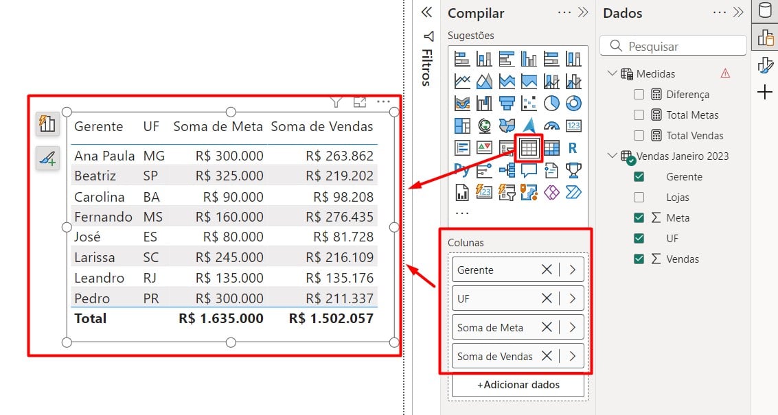 Criação de Visual de Tabela