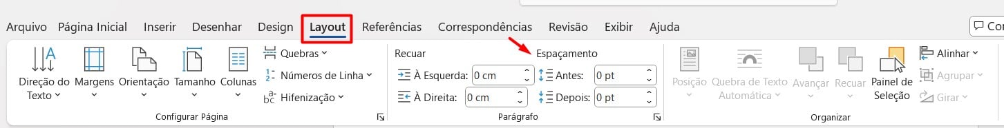 Opções de Espaçamento de Parágrafo