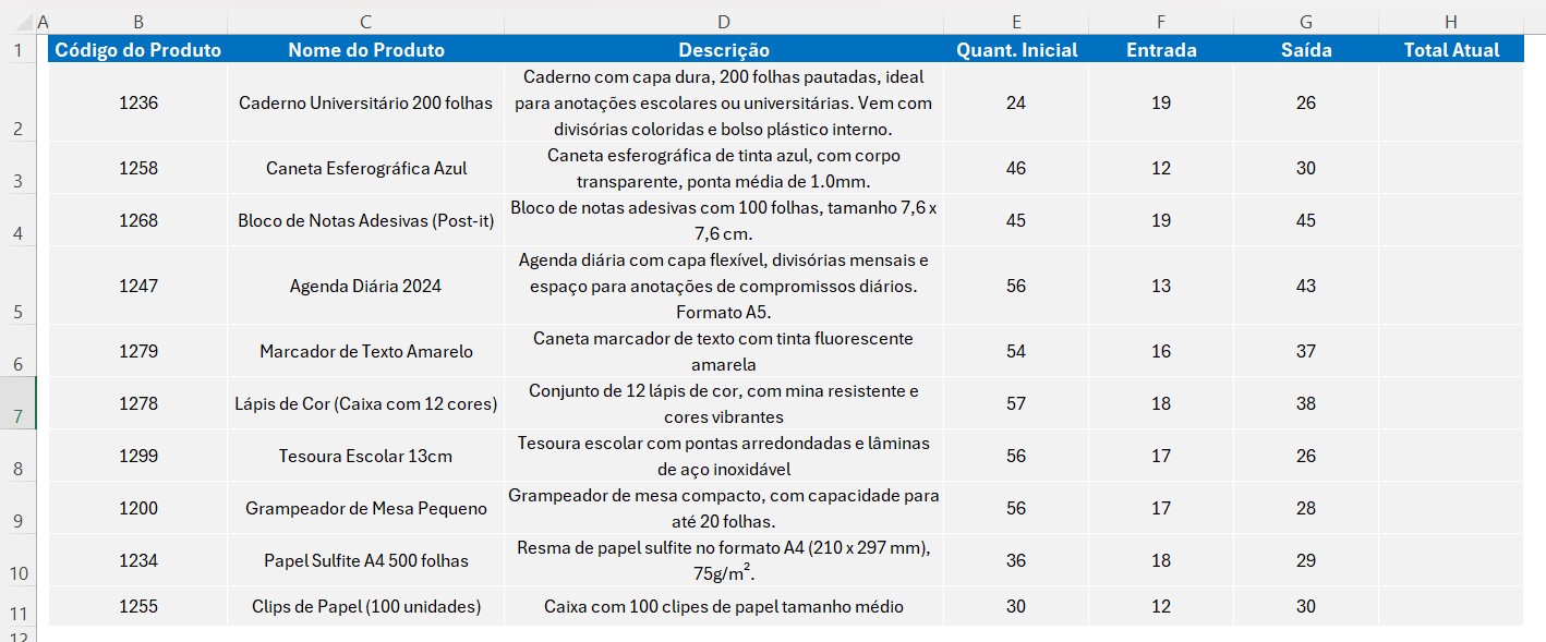 Registro de Estoque no Excel