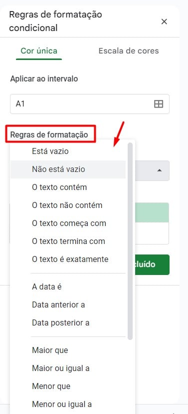 Regras de Formatação no Google Sheets