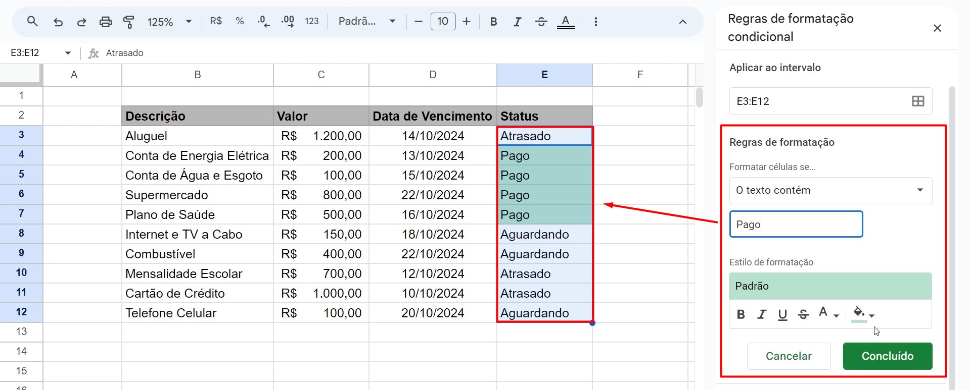 Como Destacar a Cor da Célula no Google Sheets