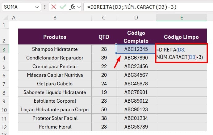 Remover Caracteres da Esquerda no Excel