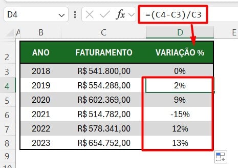 Calculando a Taxa de Crescimento Anual no Excel