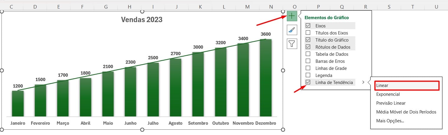 Adicionando Linhas de Tendência no Gráfico de Colunas no Excel