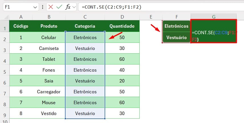 Aplicando Função CONT.SE no Excel