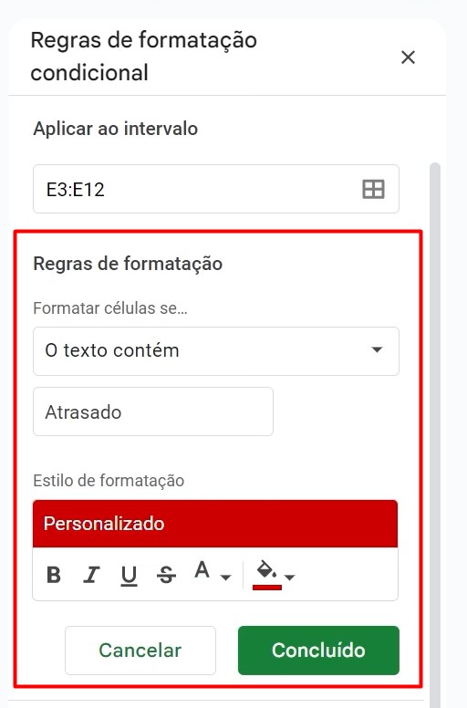 Aplicando Regras de Formatação no Google Sheets