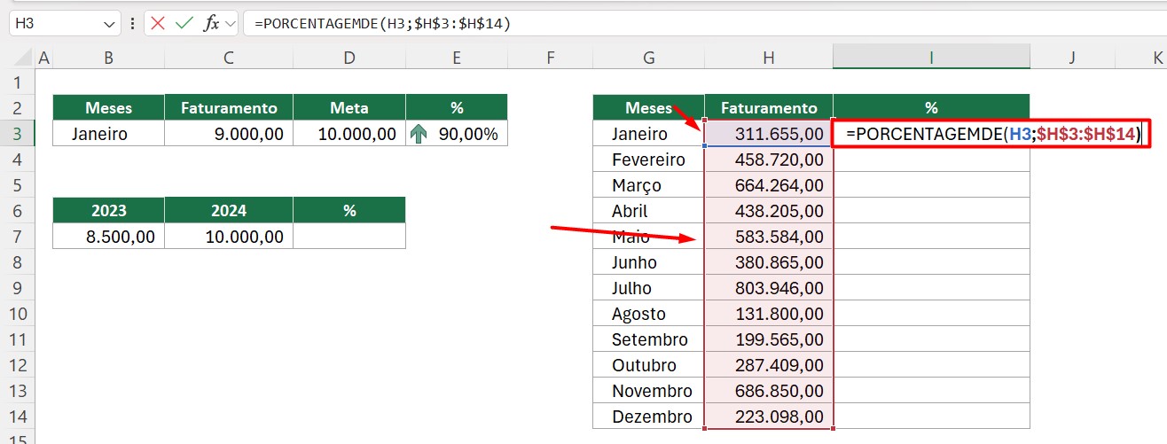 Aplicando a Função PORCENTAGEMDE no Excel