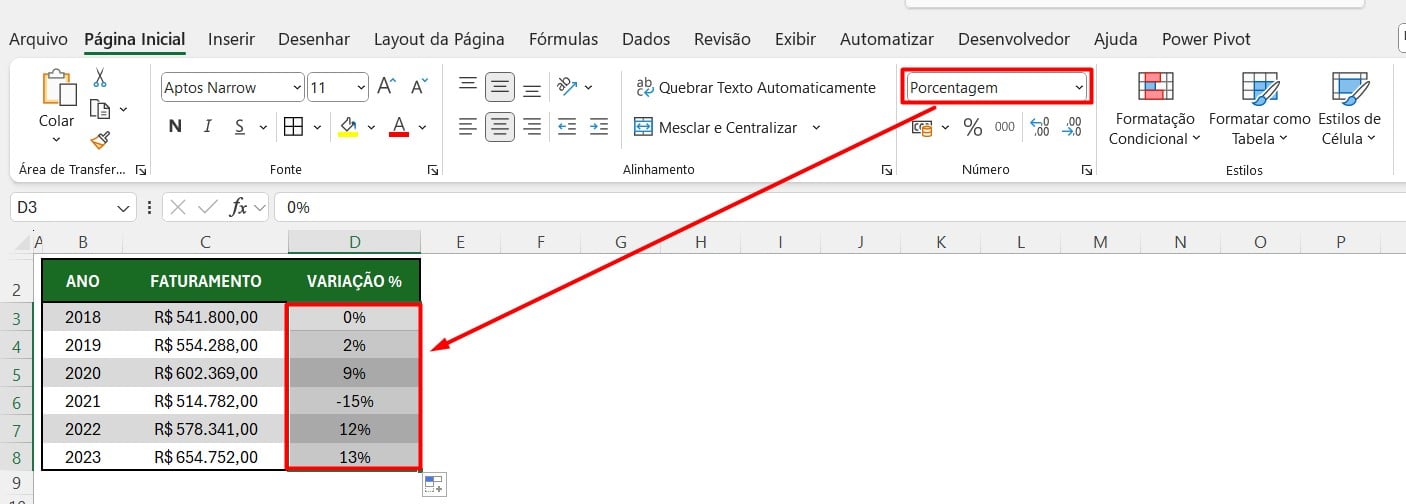 Números Configurados como Porcentagem no Excel