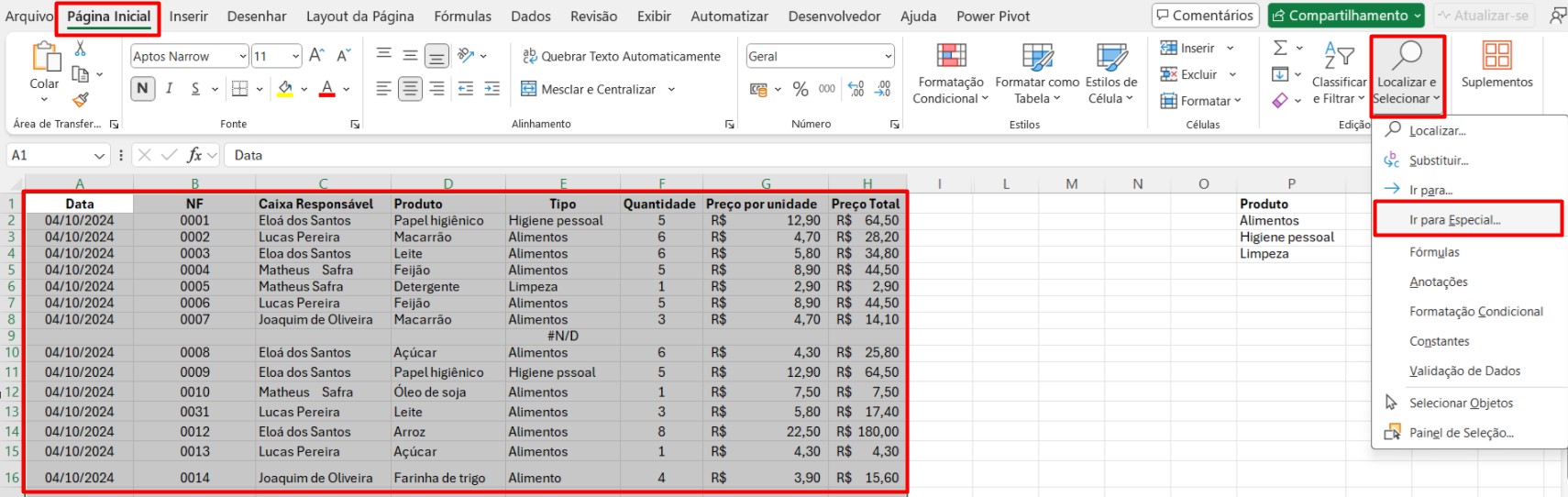 Selecionando Linhas em Branco no Excel