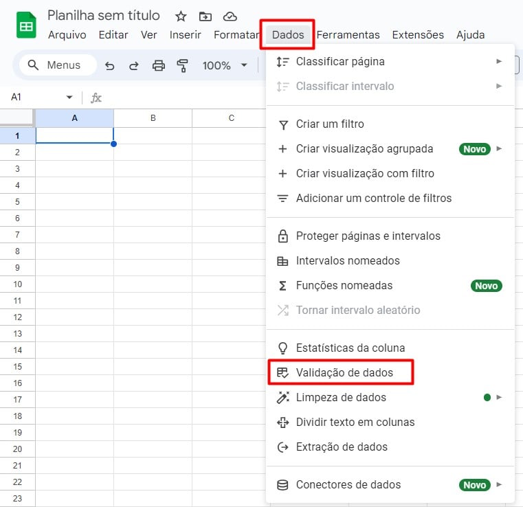 Validação de Dados no Google Sheets