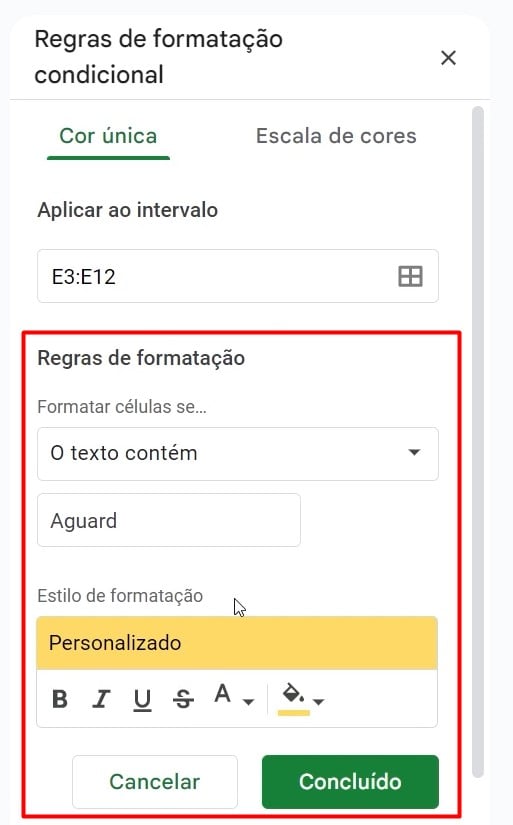 Como Destacar a Cor da Célula no Google Sheets