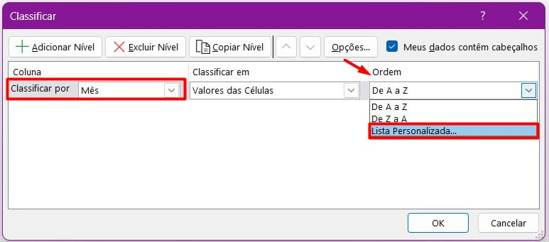 Classificação Personalizada no Excel