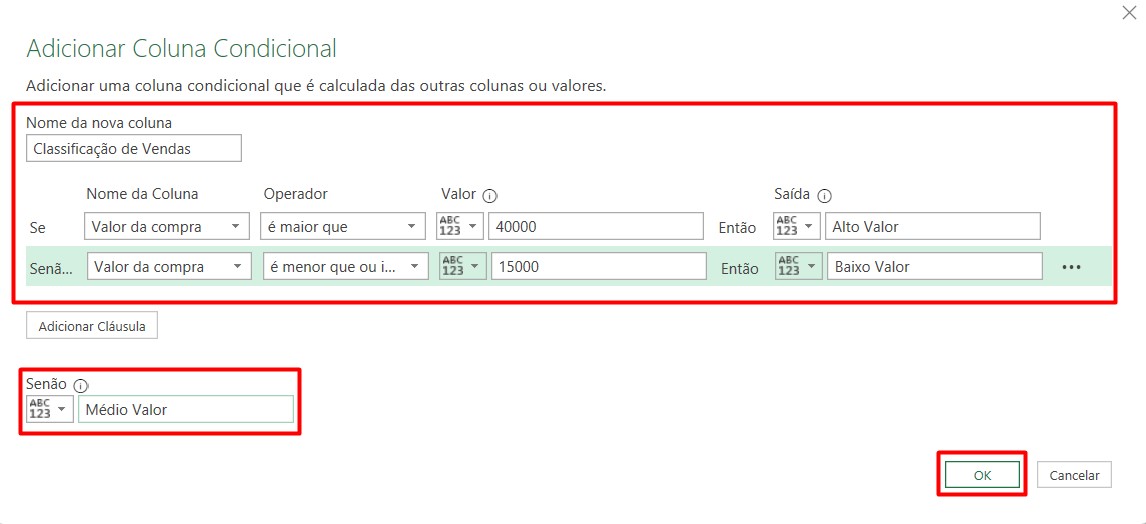 Estabelecendo Regras para Coluna Condicional no Power Query