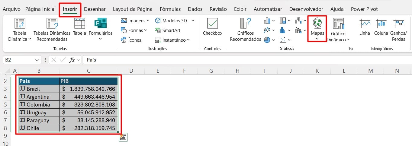 Gráfico de Mapas no Excel