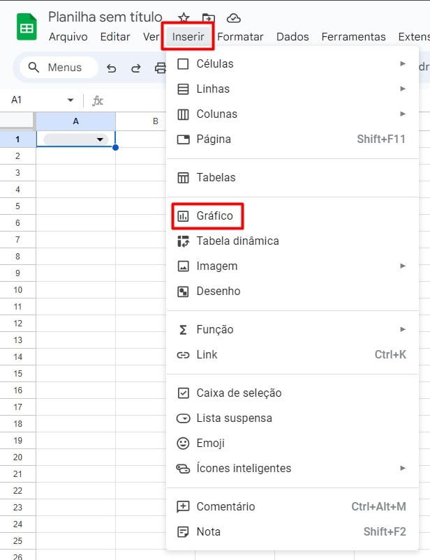 Inserindo Gráfico no Google Sheets