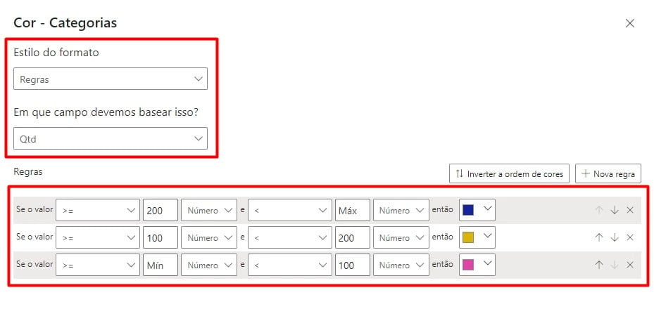 Registrando Regras na Formatação Condicional do Gráfico de Colunas no Power BI