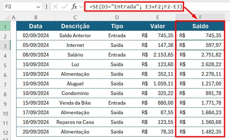 Usando Função SE para Calculo do Fluxo de Caixa no Excel