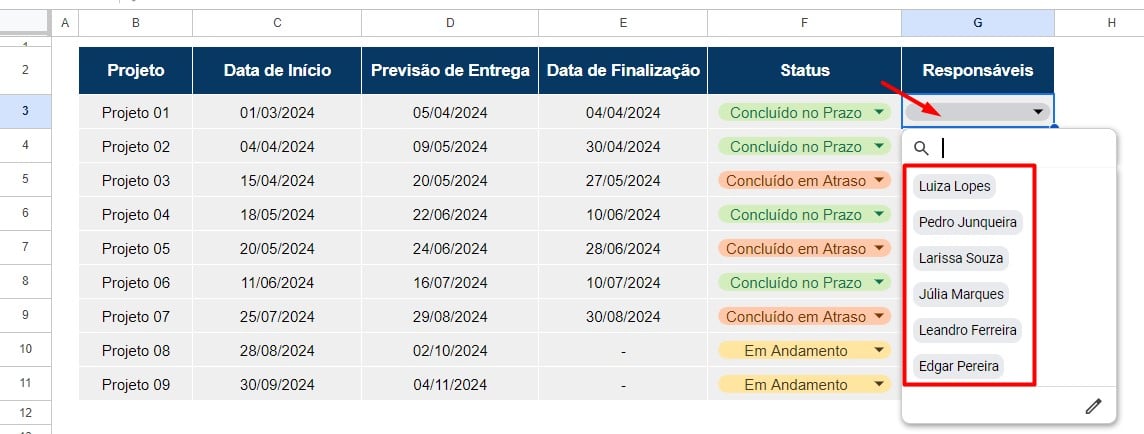 Registro de Vários Responsáveis