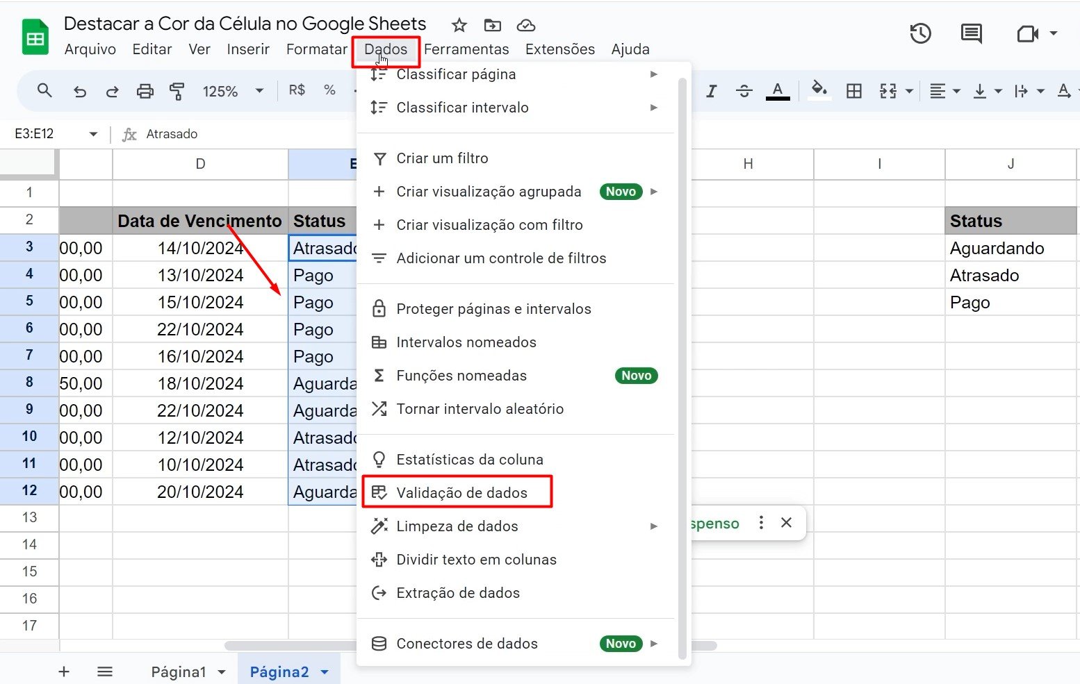 Como Destacar a Cor da Célula no Google Sheets