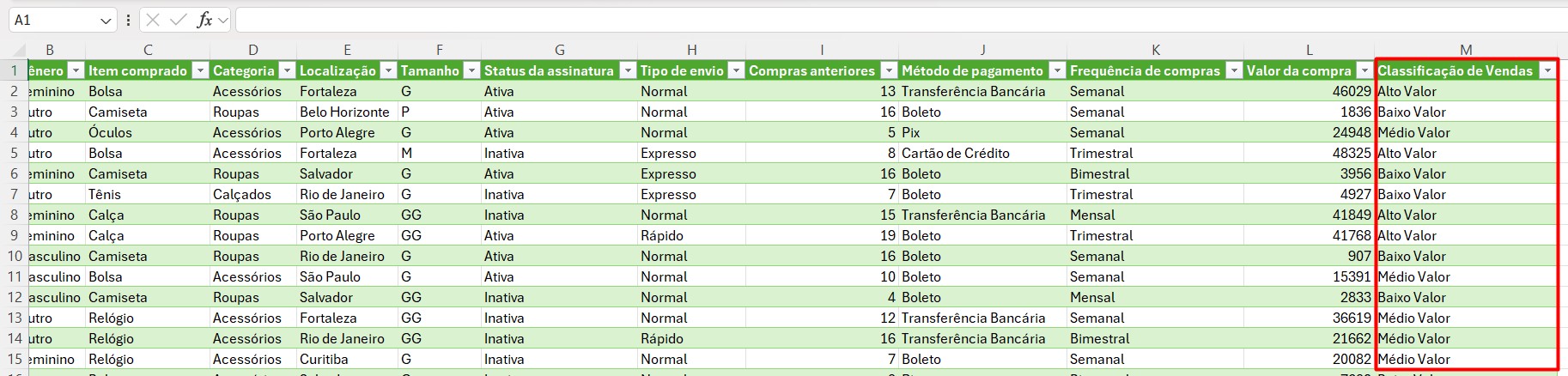 Alterações no Excel