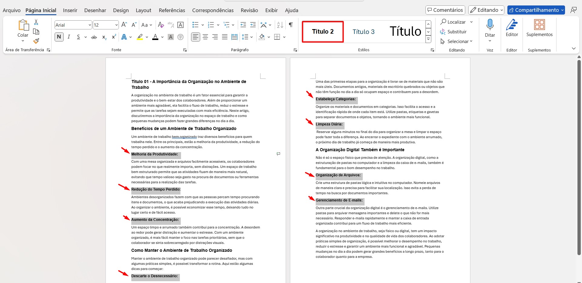 Aplicando Estilo do Título 2 nos Títulos do Word