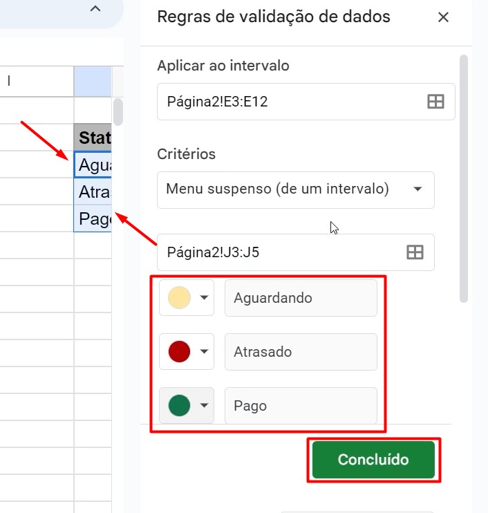 Aplicando os Critérios da Validação de Dados no Google Sheets