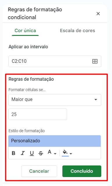 Definindo as Regras da Formatação Condicional