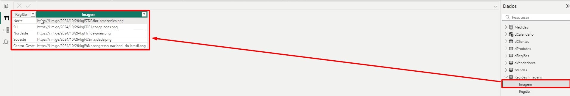 Tabela com o Links das Imagens no Power BI