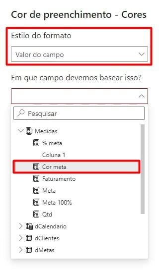 Registrando a Medida na Formatação Condicional do Gráfico de Velocímetro no Power BI