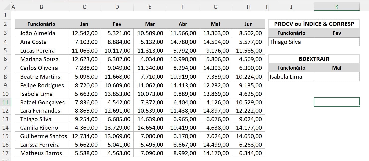 Base de Dados com o Registro Semestral de Vendas no Excel