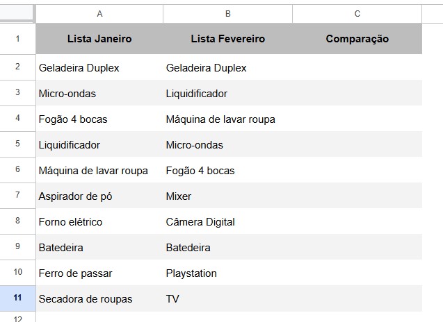 Lista de Produtos para Comparação no Planilhas Google