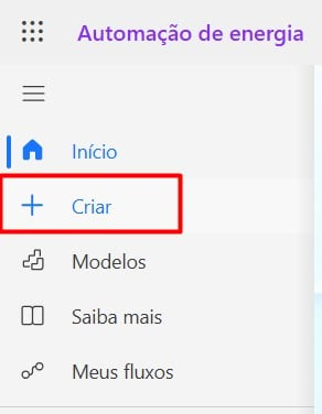 Menu para Criar Fluxo no Power Automate