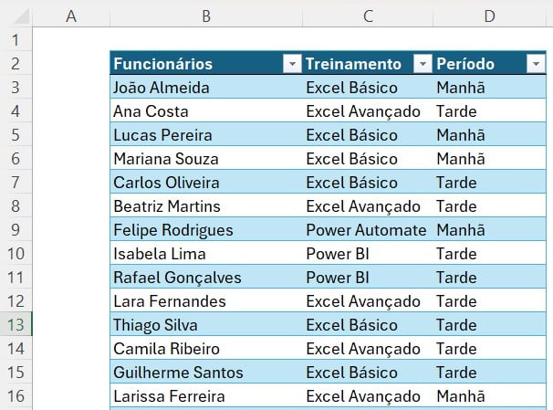 Registro de Funcionários no Excel