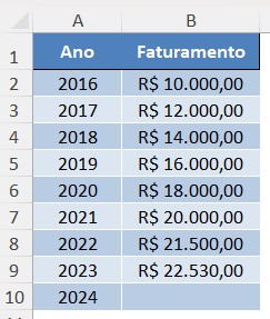 Registros de Faturamentos no Excel